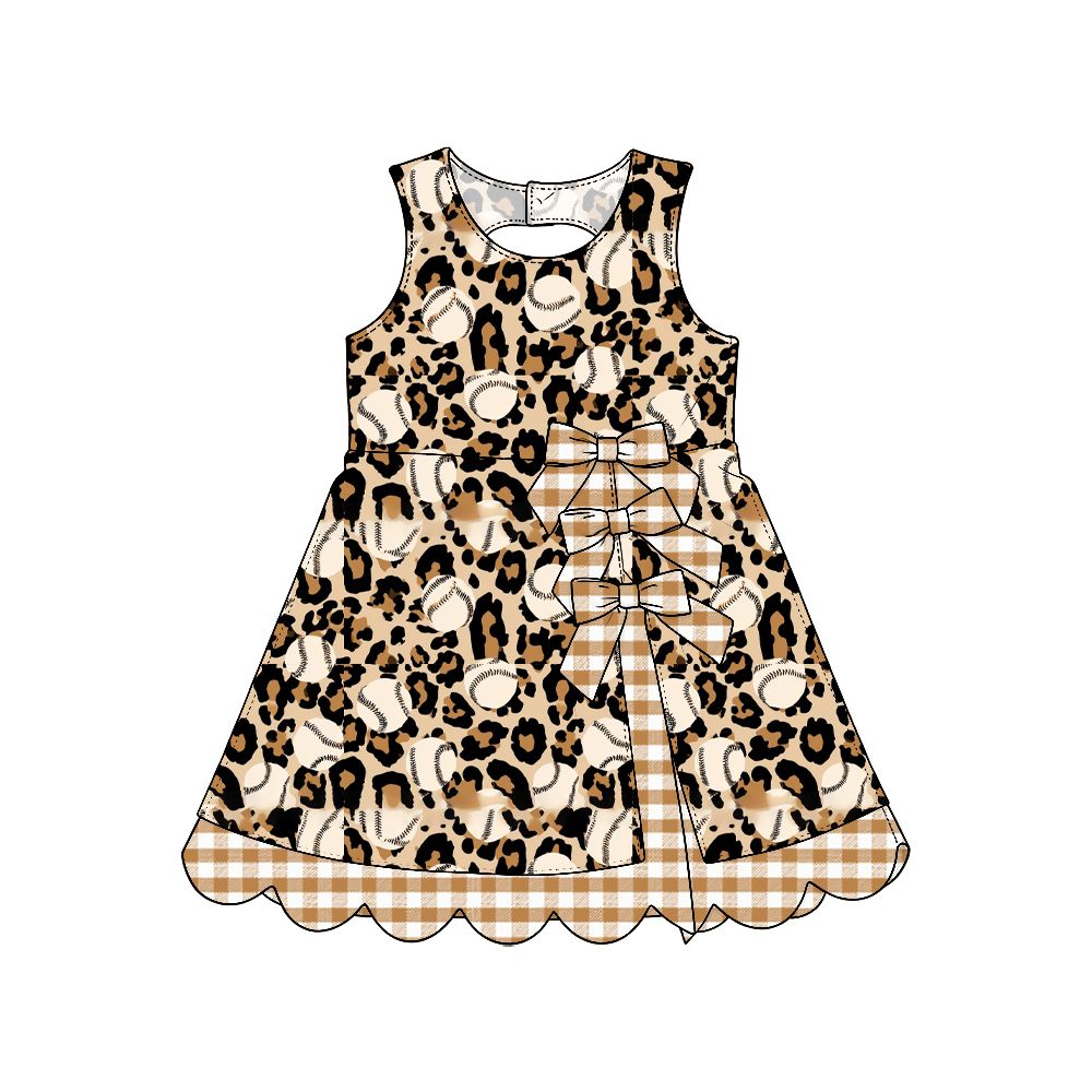 ( Moq 5 ) Preorder Baby Girls Kids Baseball Bows Leopard Shorts Scallop Dress Yoga Clothes