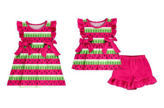 ( Moq 5 Each Style ) Baby Girls Kids Short Sleeves Watermelon Bows Sibling Summer Dress Set