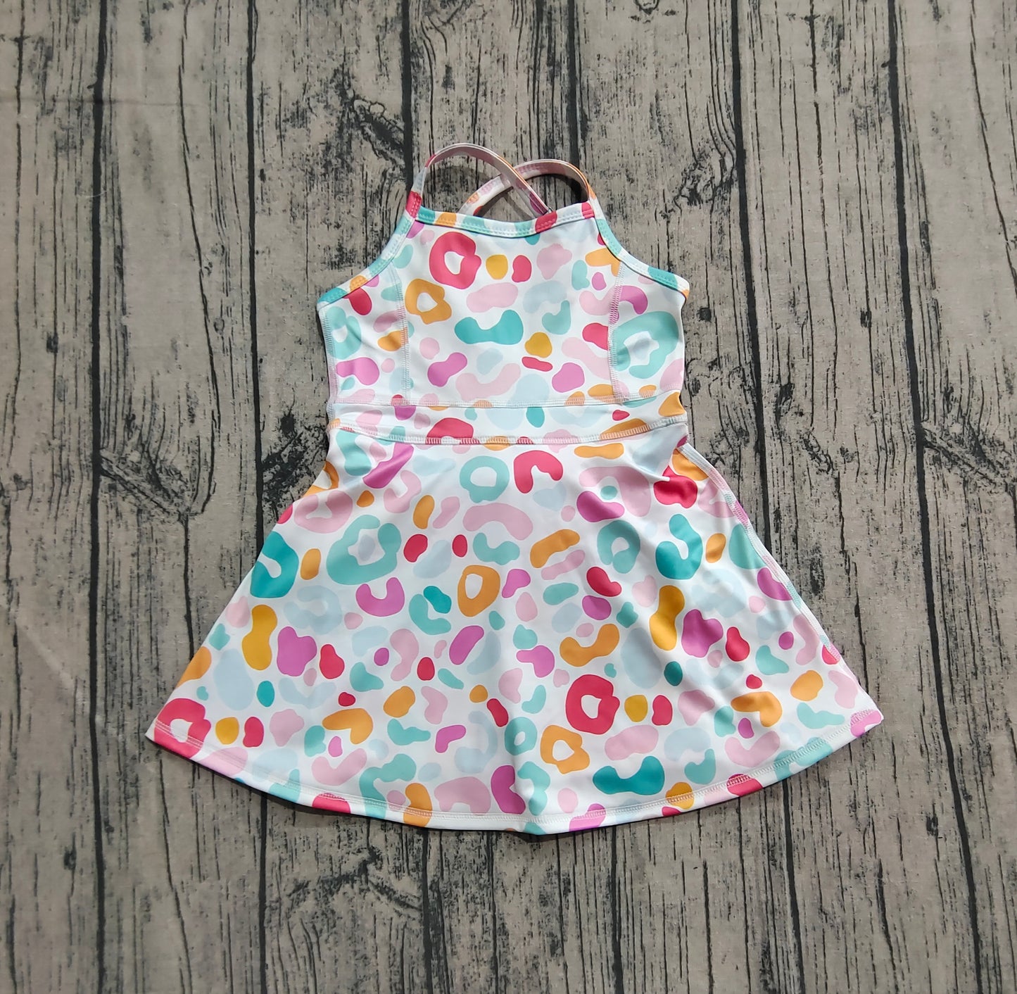 Baby Girl Sleeveless Colorful Leopard Knee Length Yoga Active Dress RTS