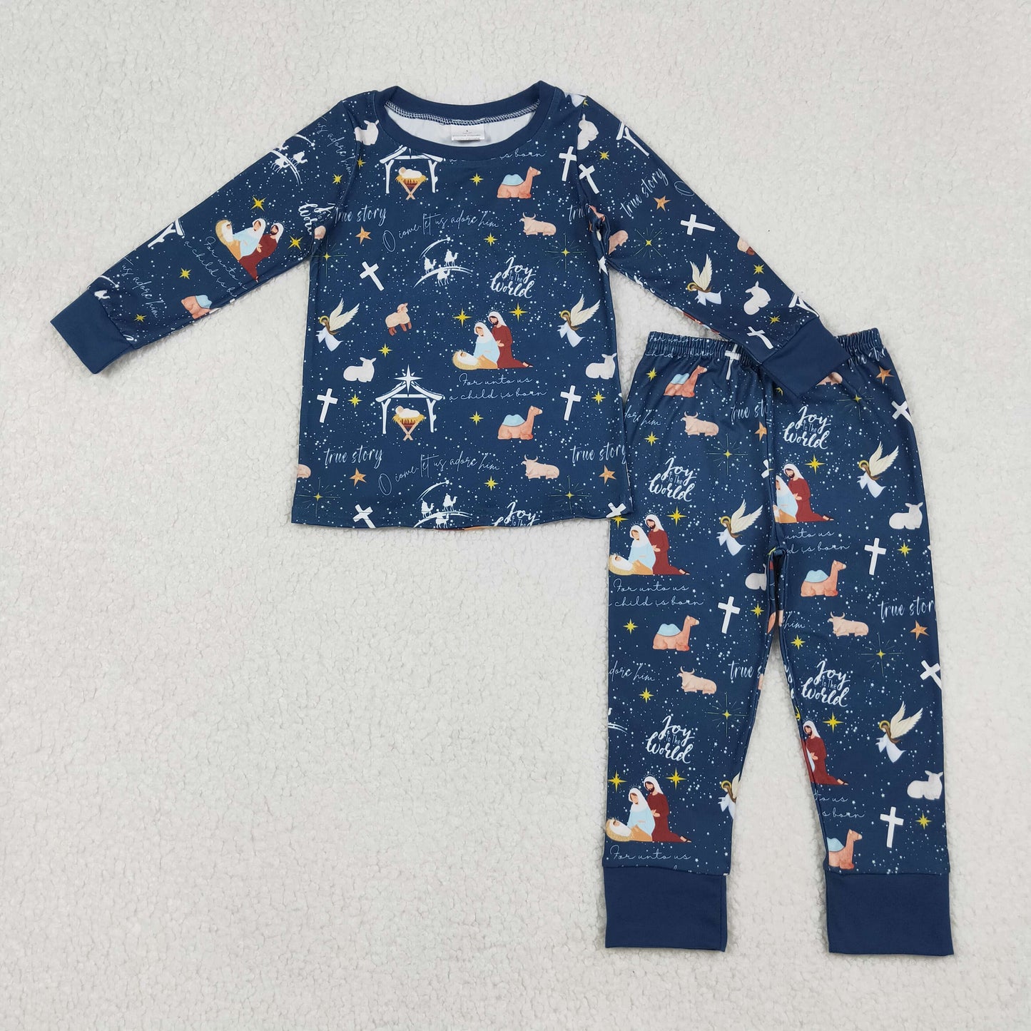 Baby Boy Long Sleeves Nativity Shirt Pants Christmas Pajamas Clothes Set RTS