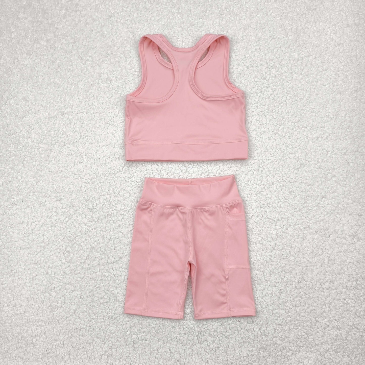 Baby Girl Pink Best Shirt Pockets Shorts Clothes Yoga Active Wear Set RTS