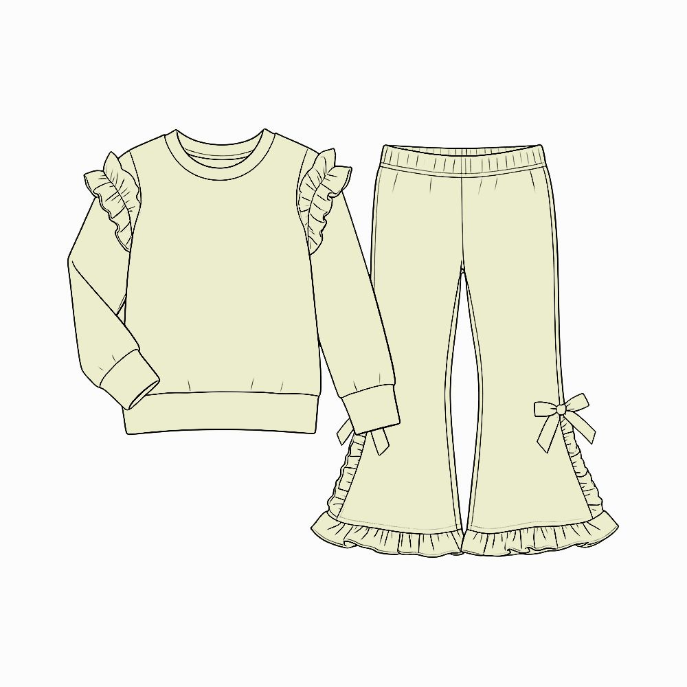 ( Moq 5 ) Preorder Baby Girls Kids Long Sleeves Ruffle Shirt Bows Pants Set Cotton Clothes
