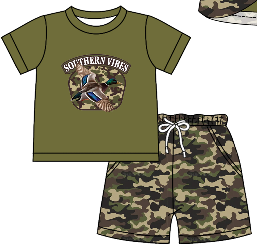 Baby Boy Girl Short Sleeves Ducks Camo Sibling Dress Romper Clothes Set ( Moq 5 Each style )12.4