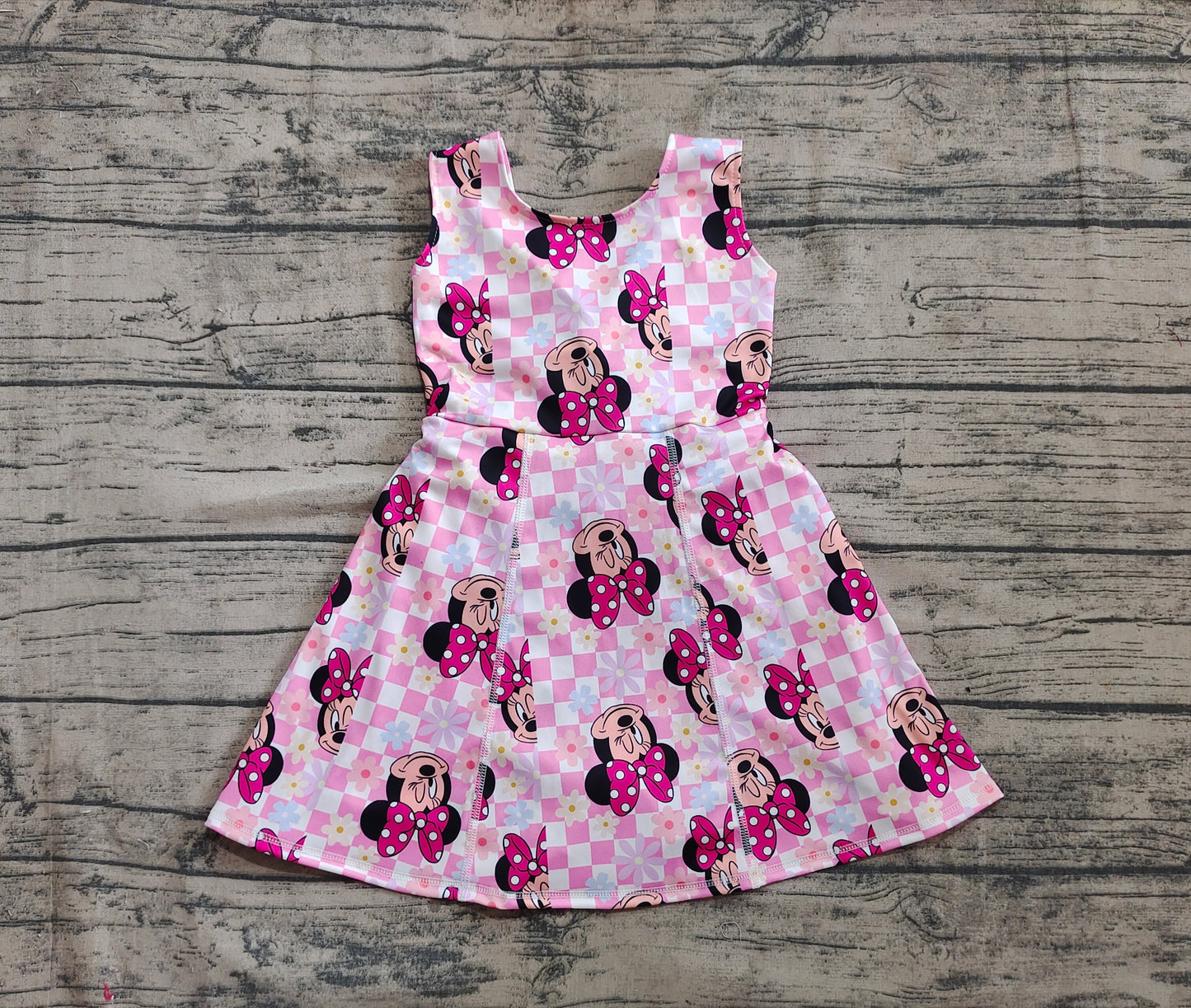 Baby Girl Sleeveless Mouse Flower Checked Yoga Active Skorts Dress RTS
