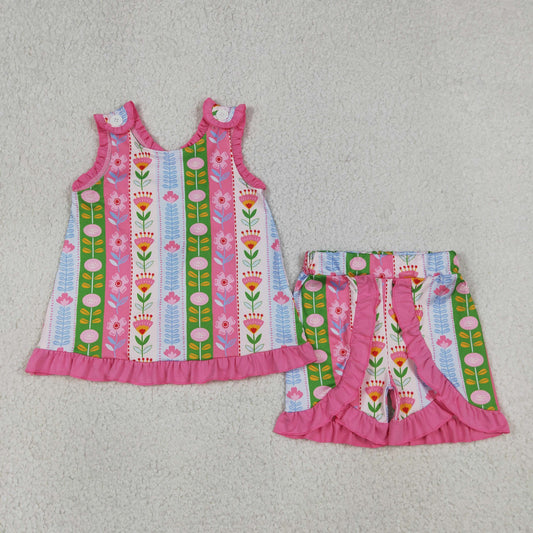 Baby Girl Kids Flower Pink Ruffle Tops Shorts Set Summer Clothes RTS