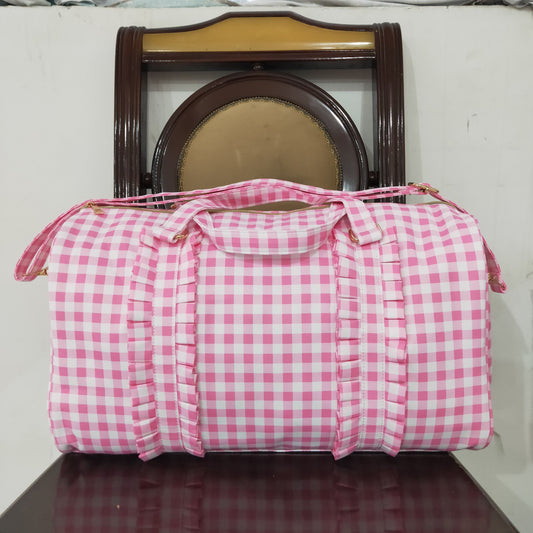 Baby Girl Kids Adult Pink Plaid Travel Package Ruffle Gym Bags RTS