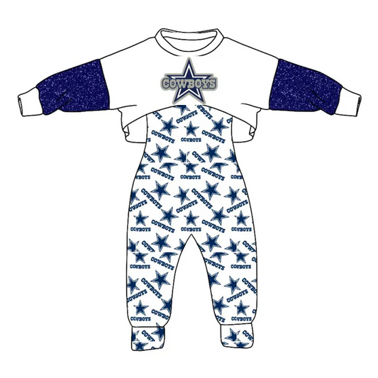 Baby Girl Long Sleeves Cowboy Team Top Jumpsuit Set Moq 5