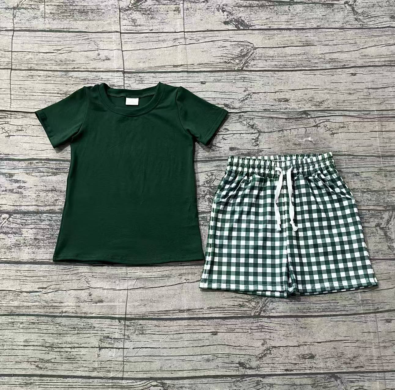 Baby Boys Green Short Sleeves Shirt Plaid Pockets Shorts Summer Clothes Set RTS