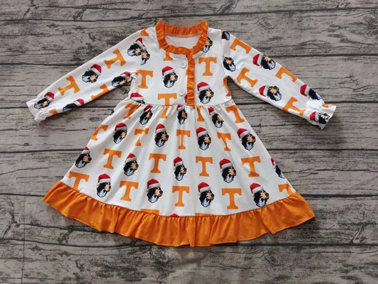 Baby Girl Long Sleeves Dog Team Ruffle Knee Length Dress Moq 5
