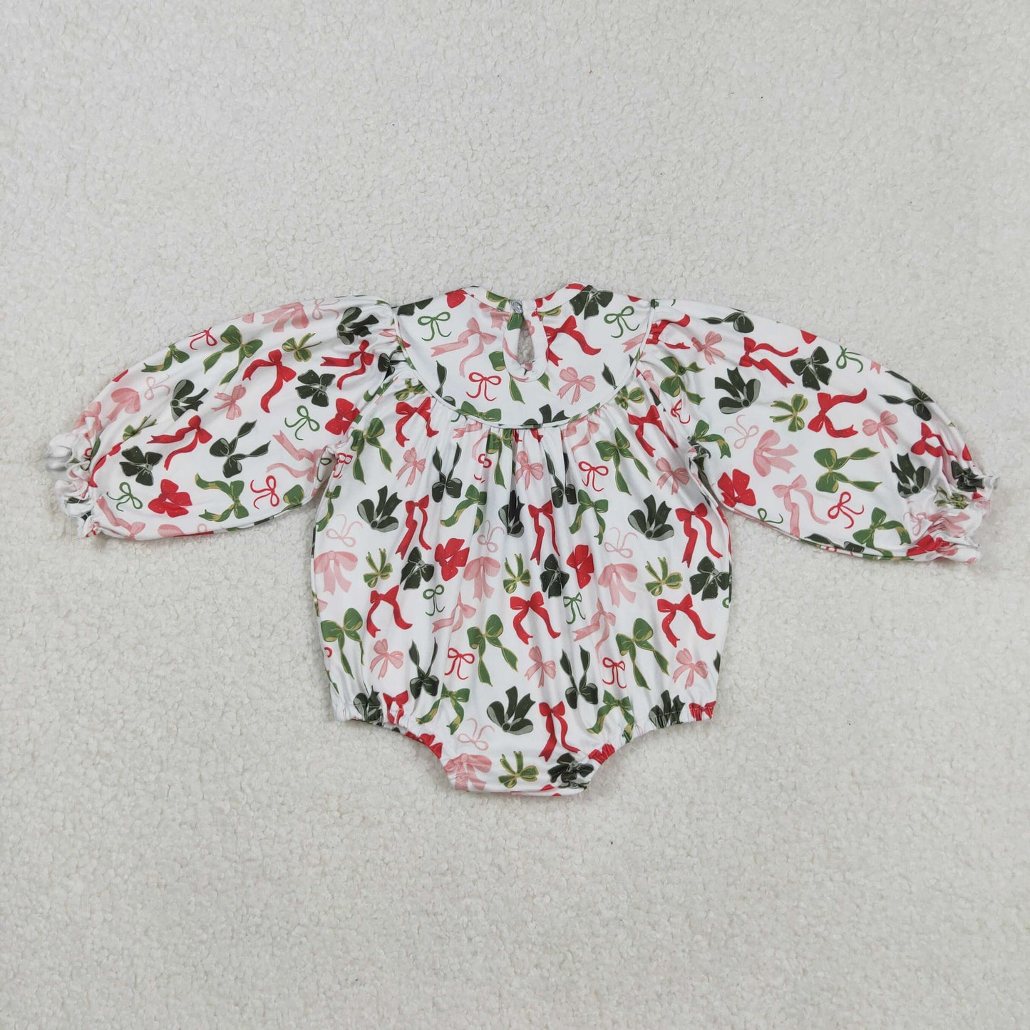 Baby Girl Long Sleeves Christmas Embroidery Bows Bubble Smocked Romper RTS