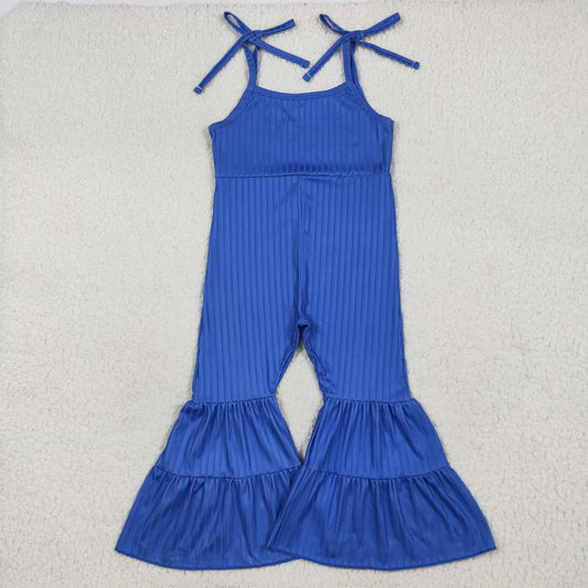 Baby Girl Toddler Straps Bell Pants Ribbed Blue Jumpsuit Clothes RTS