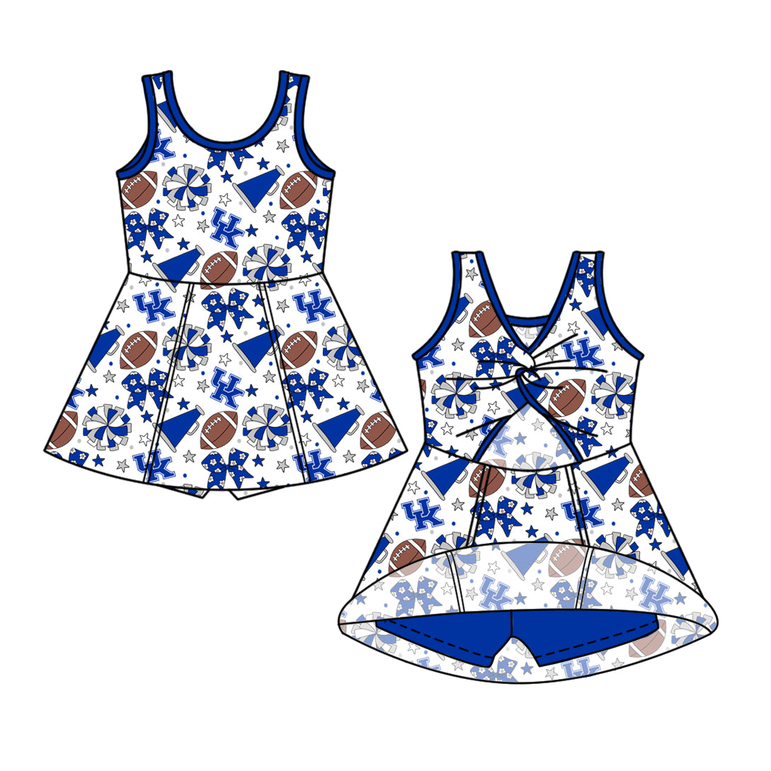 ( Moq 5 ) Baby Girls Toddler Sleeveless Blue Bows Cheer Football Shorts Ruffle Dress Team Clothes