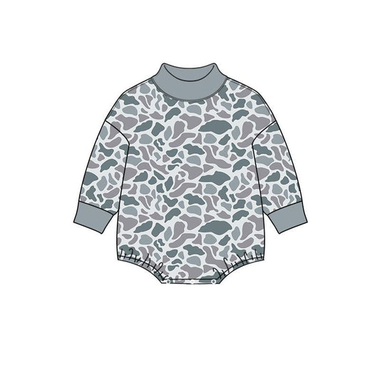 ( Moq 5 ) Preorder Baby Boys Infant Long Sleeves Grey Camo Bubble Romper Clothes