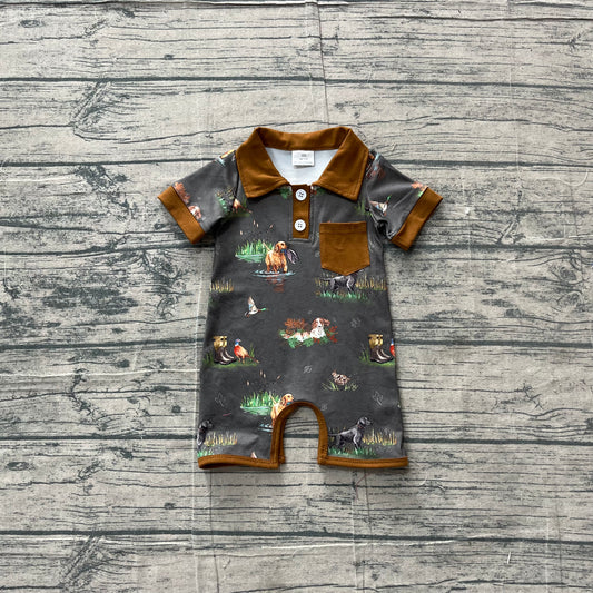 ( No moq ) Preorder Baby Boys Infant Short Sleeves Dogs Ducks Fishing Buttons Romper Clothes