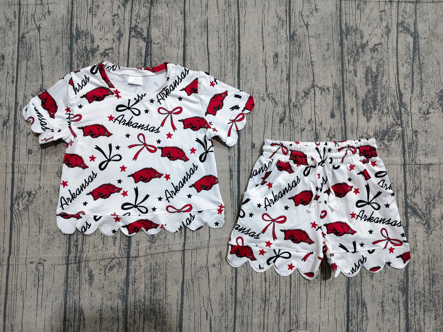 Baby Girls Kids Short Sleeves Bows Pigs Team Shirt Shorts Summer Set RTS