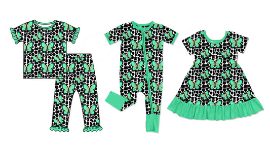 ( Moq 5 Each Style ) Baby Girls Kids Short Sleeves Cow Print Sibling Romper Dress Set