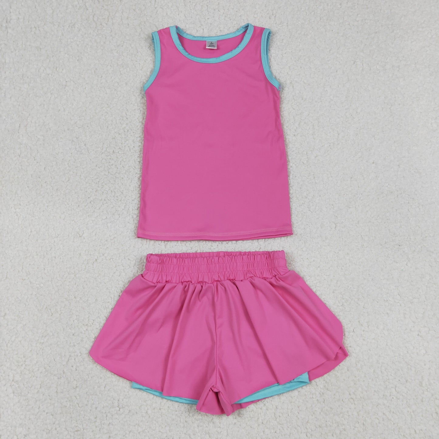 Baby Girls Kids Sleeveless Pink Tops Ruffle Shorts Set Yoga Active Clothes RTS