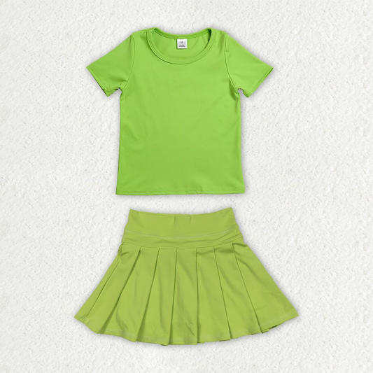 Baby Girls Kids Short Sleeves Green Shirt Skirt Shorts Yoga Active Set Clothes RTS