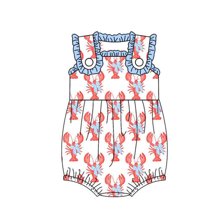Baby Girl Infant Sleeveless Crawfish Bows Bubble Romper RTS