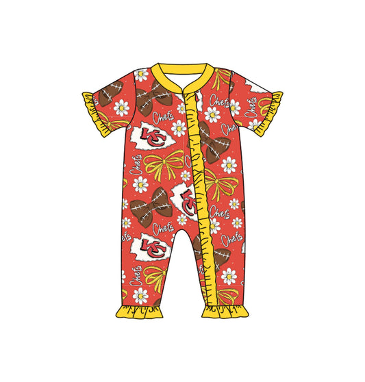Baby Girl Infant Short Sleeves KC Bows Flower Zipper Team Romper ( Moq 5 )