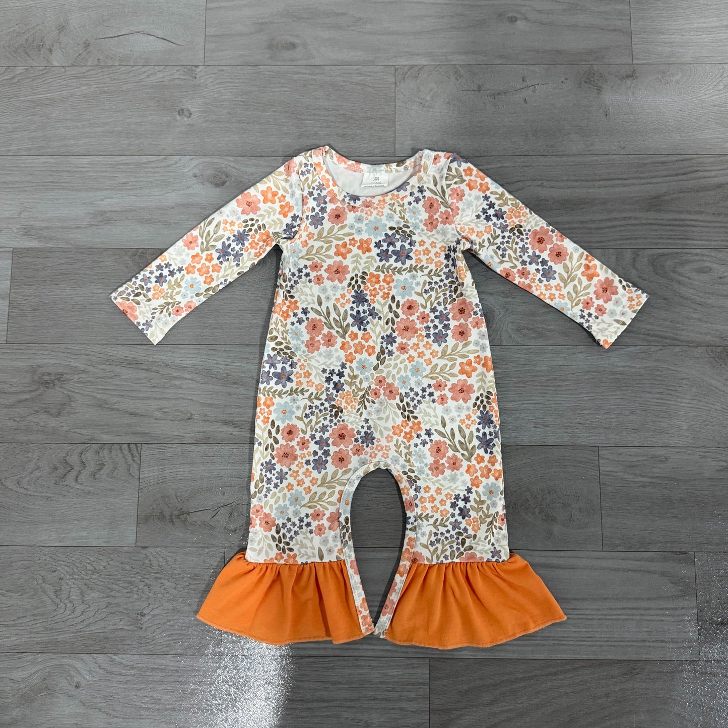 ( No moq ) Preorder Baby Girls Infant Long Sleeves Flower Orange Ruffle Romper