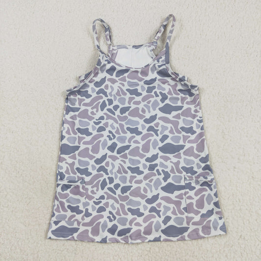 Baby Girl Straps Camo Pockets Yoga Active Grey Knee Length Dress RTS