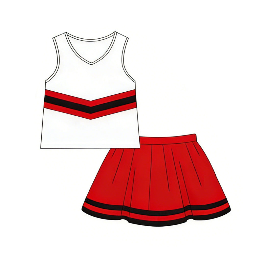 ( Moq 5 ) Preorder Baby Girl Kids Sleeveless Tops Red Black Skirt Shorts Set Cheer Team Clothes