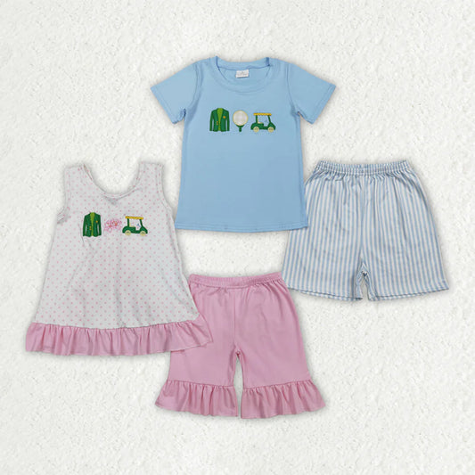 Sibling Baby Boys Girls Kids Embroidery Golf Tops Shorts Clothes Sets RTS
