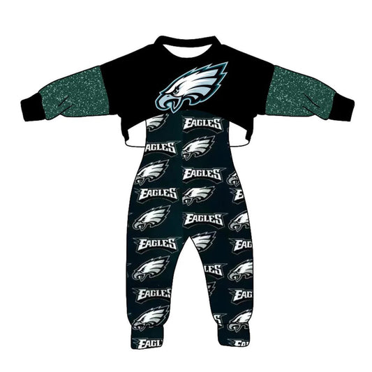 Baby Girl Infant green Long Sleeve Tops Jumpsuit Football Team Set Moq 5