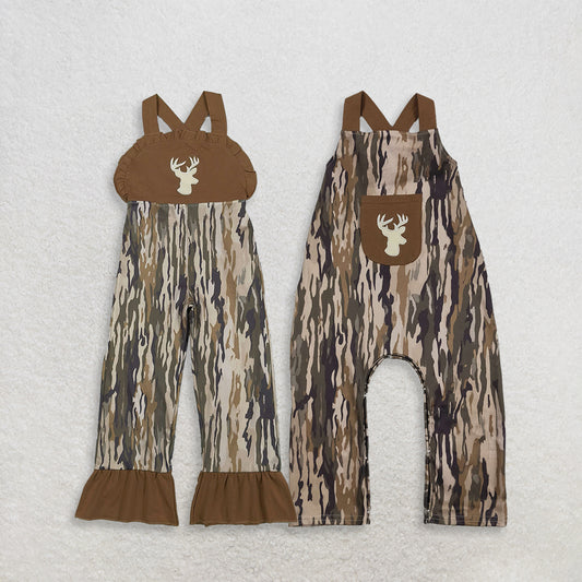 Sibling Baby Boys Girls Kids Embroidery Deer Romper Jumpsuit Camo Clothes RTS