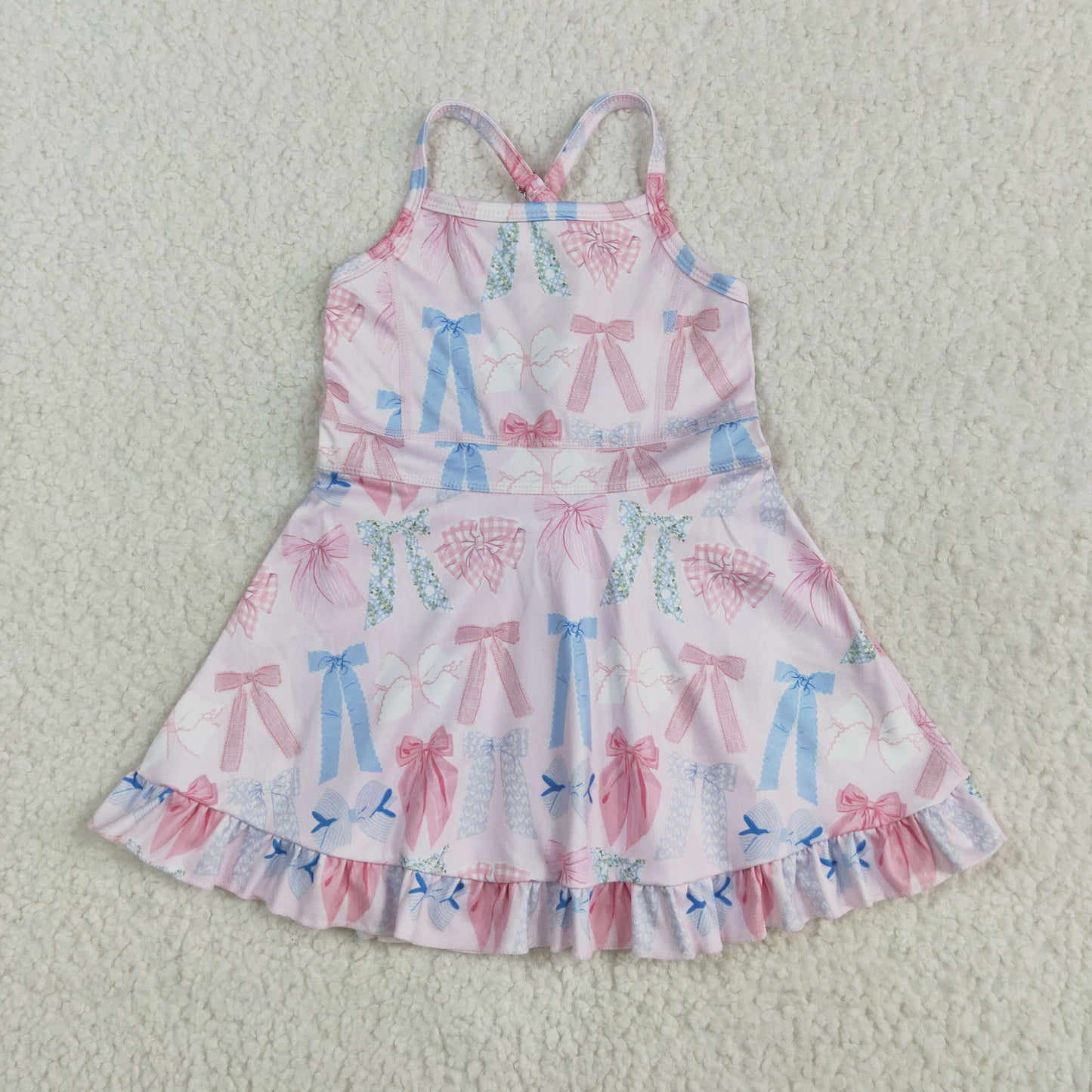 Baby Girl Sleeveless Colorful Bows Yoga Ruffle Knee Length Dress RTS
