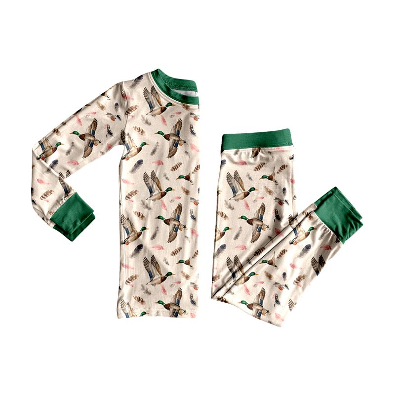 ( Moq 5 ) Preorder Baby Boys Kids Long Sleeves Ducks Shirt Pants Set Pajamas Hunting Clothes