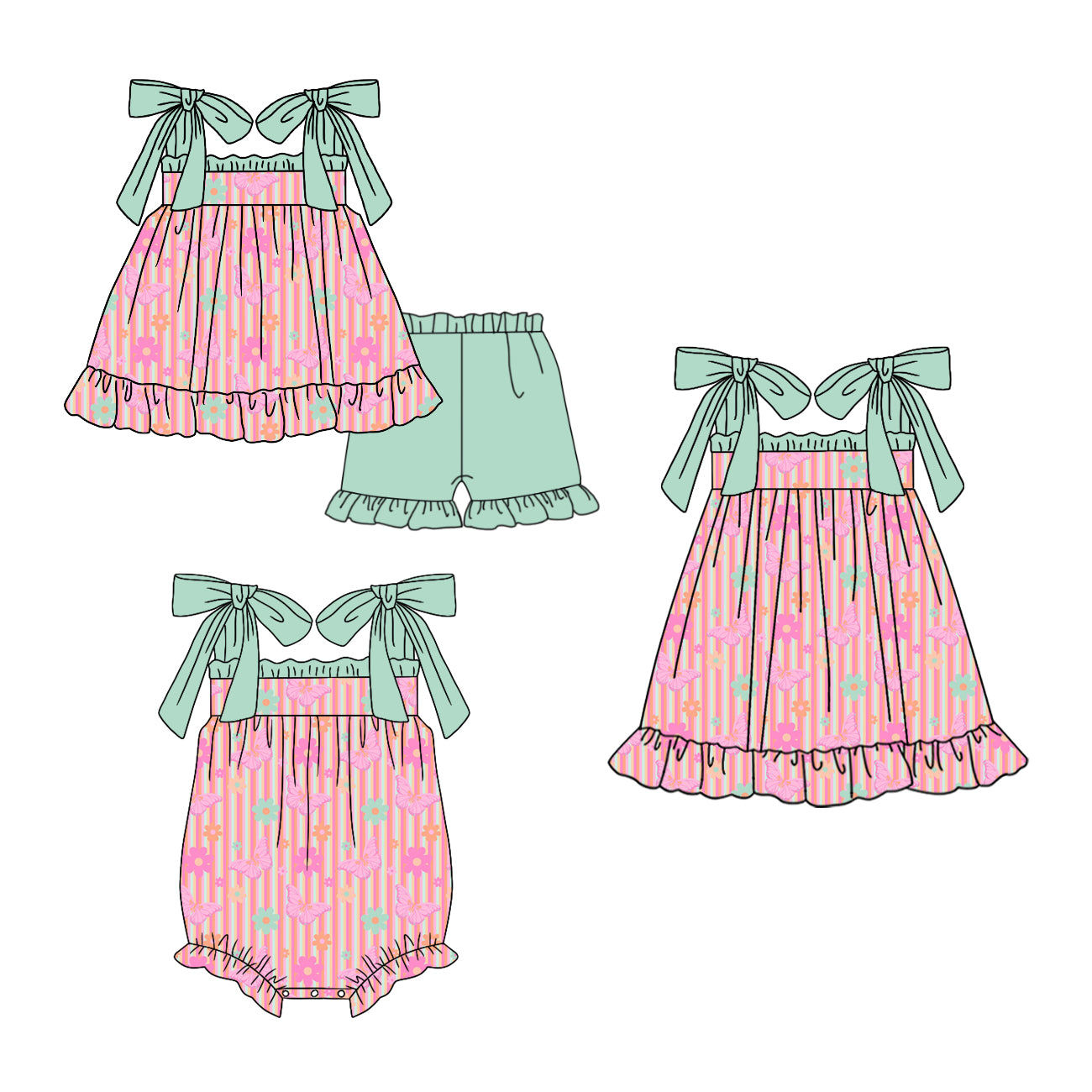 ( Moq 5 Each Style ) Sibling Baby Girls Kids Flower Stripes Romper Dress Set Summer Clothes