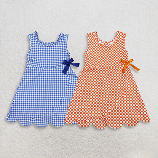 Sibling Baby Girls Checked Bow Ruffle Yoga Active Shorts Knee Length Scallop Dresses RTS