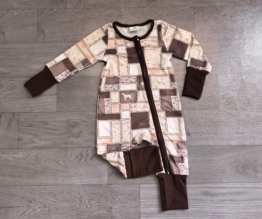 ( No moq ) Preorder Baby Boys Kids Long Sleeves Ducks Deer Camo Zipper Footie Sleeper Romper