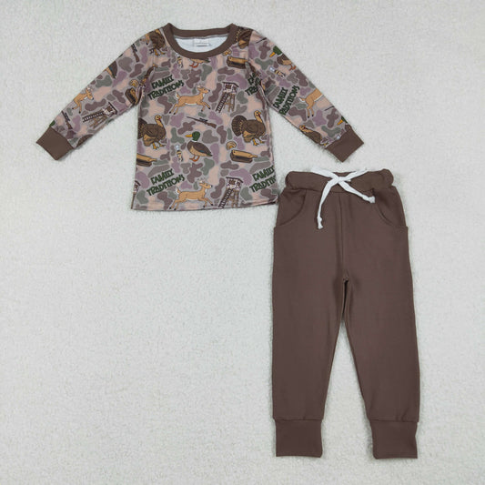 Baby Boy Long Sleeves Deer Ducks Camo Shirt Pockets Pants Hunting Set RTS