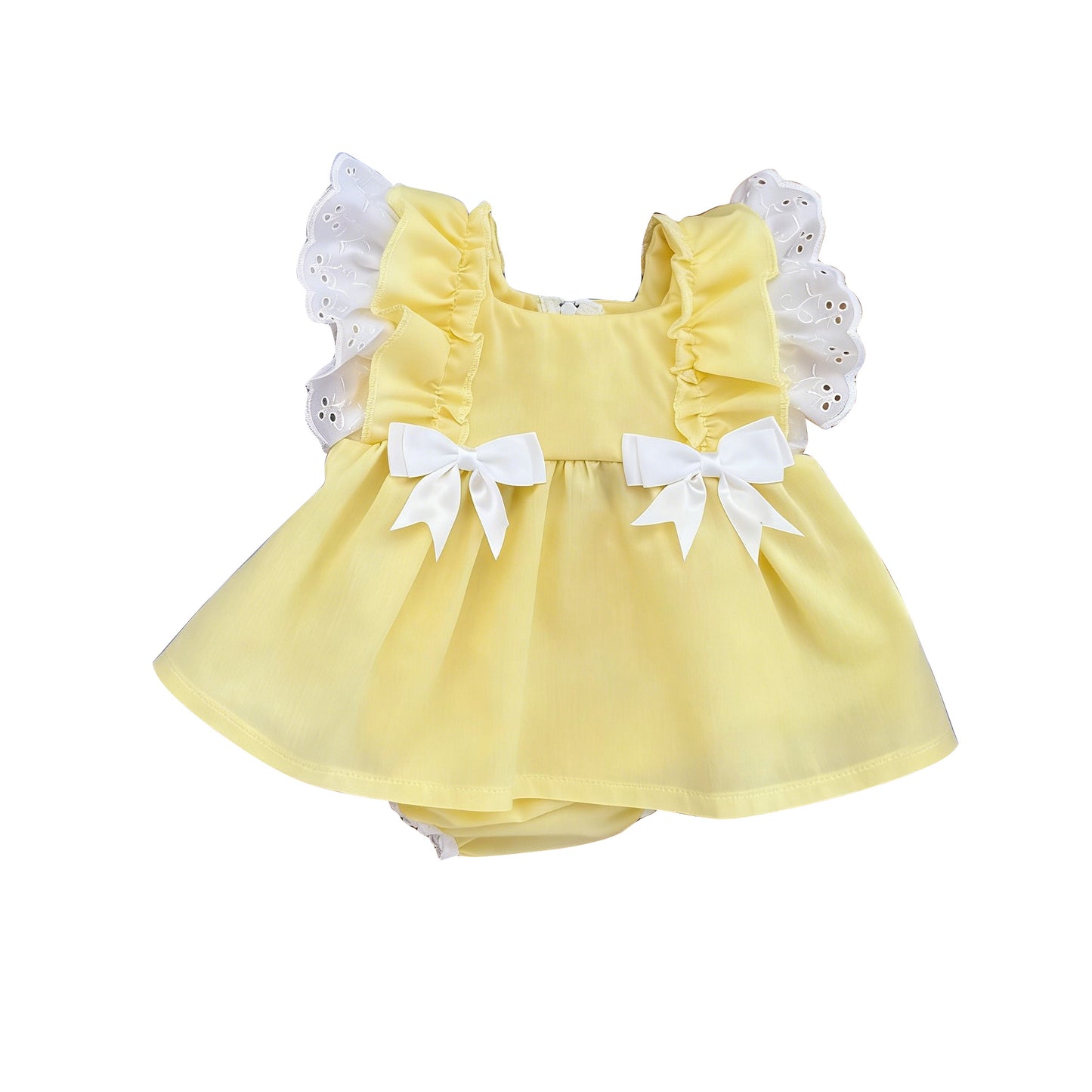 ( Moq 5 ) Preorder Baby Girls Infant Short Sleeves Bows Yellow Ruffle Bubble Romper Clothes