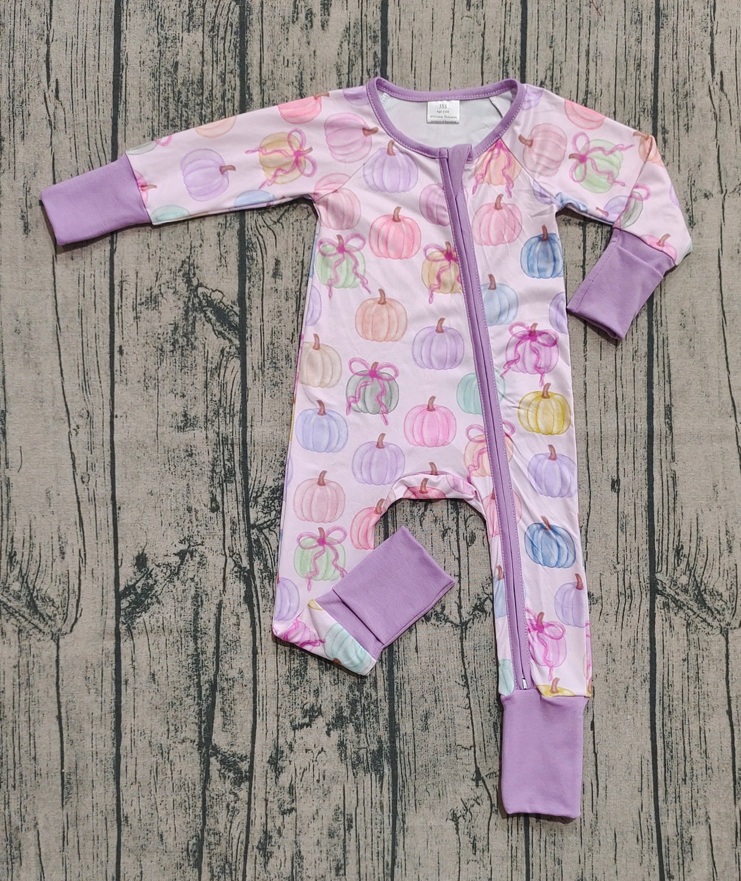 Baby Girl Long Sleeves Pumpkins Bows Zipper Pajamas Set RTS