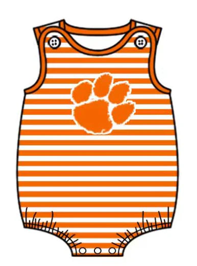( Moq 5 ) Baby Boys Infant Sleeveless Orange Stripes Team Bubble Romper