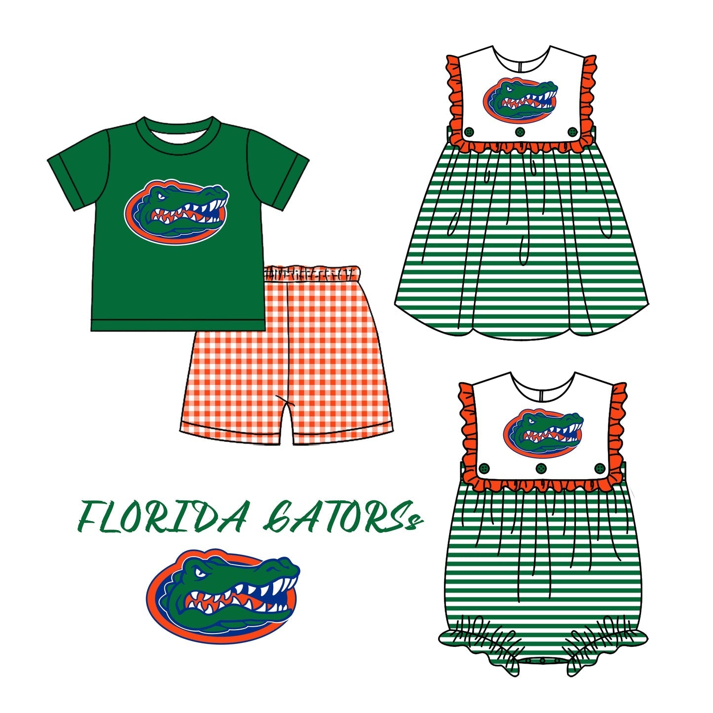 Baby Boy Girl Summer Green Team Sibling Romper Dress Set ( Moq 5 Each Style )