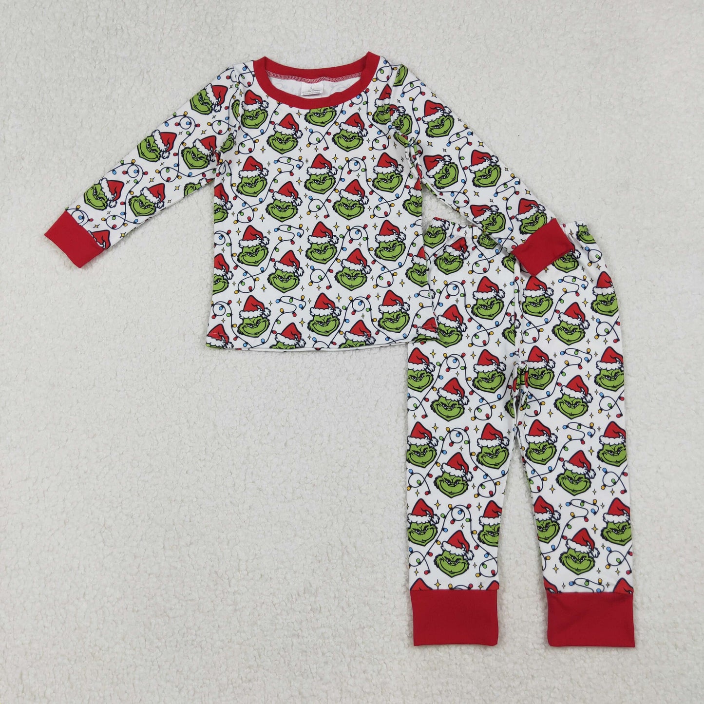 Sibling Boys Kids Long Sleeves Green Faces Lights Christmas Zipper Romper Pajamas Set RTS