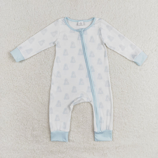 Baby Infant Boy Halloween Blue Ghost Zipper Romper