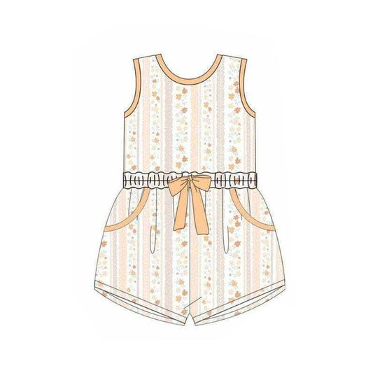 ( Moq 5 ) Preorder Baby Girls Kids Sleeveless Floral Yellow Bows Pockets Shorts Jumpsuit