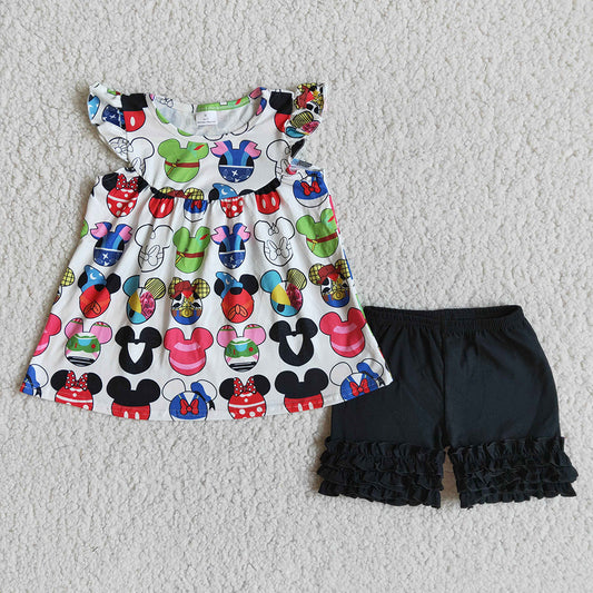 Promotion A11-16 Baby Girl Summer Cartoon Black Shorts Outfit