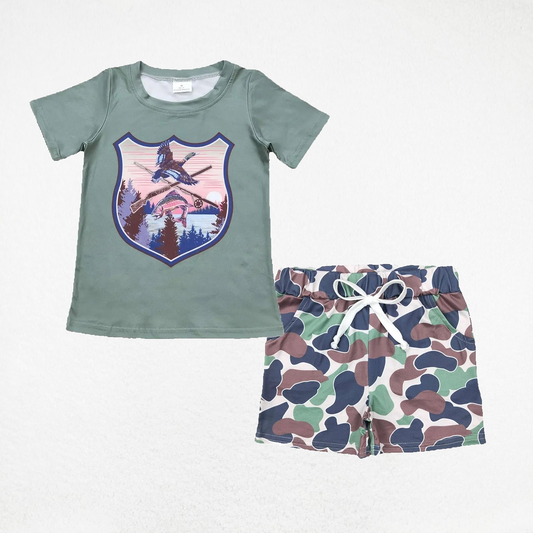 Baby Boy Short Sleeves Duck Fishing Shirt Pocket Camo Shorts Clothes Set