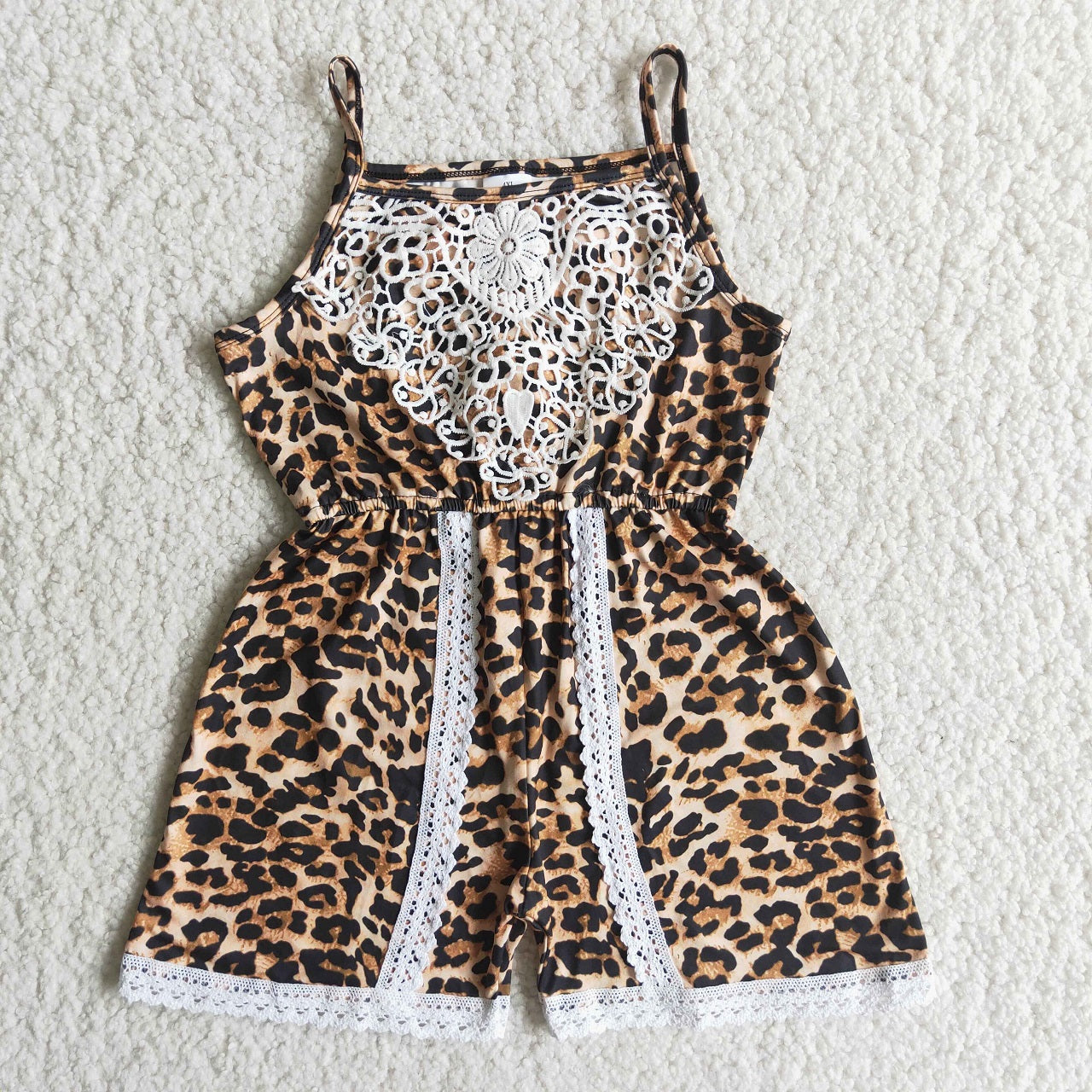 Promotion Baby Girl Toddler Sleeveless Leopard Lace Shorts Jumpsuit RTS