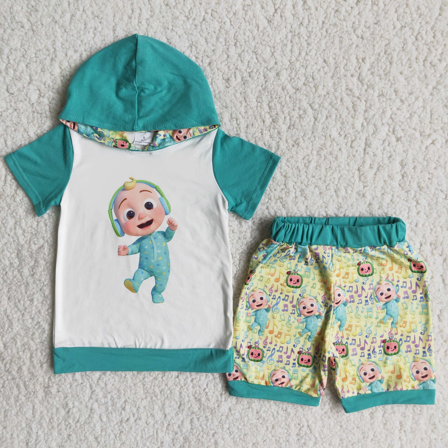 Promotion Baby Boy Green Hoodie Summer Shorts Outfit RTS