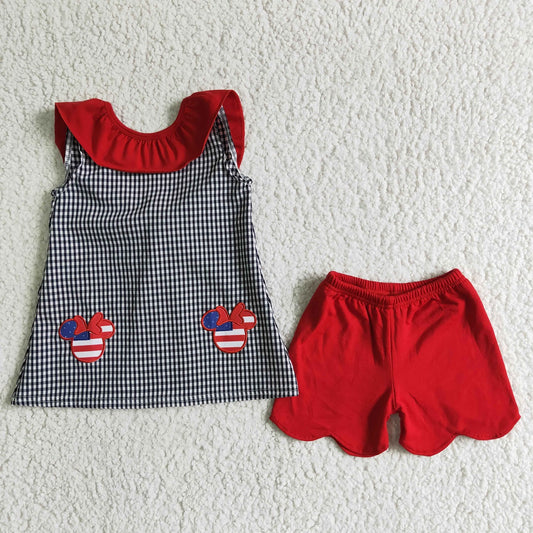 Promotion July 4th Baby Girl Summer Embroidery Shorts Outfit Cartoon Clothes