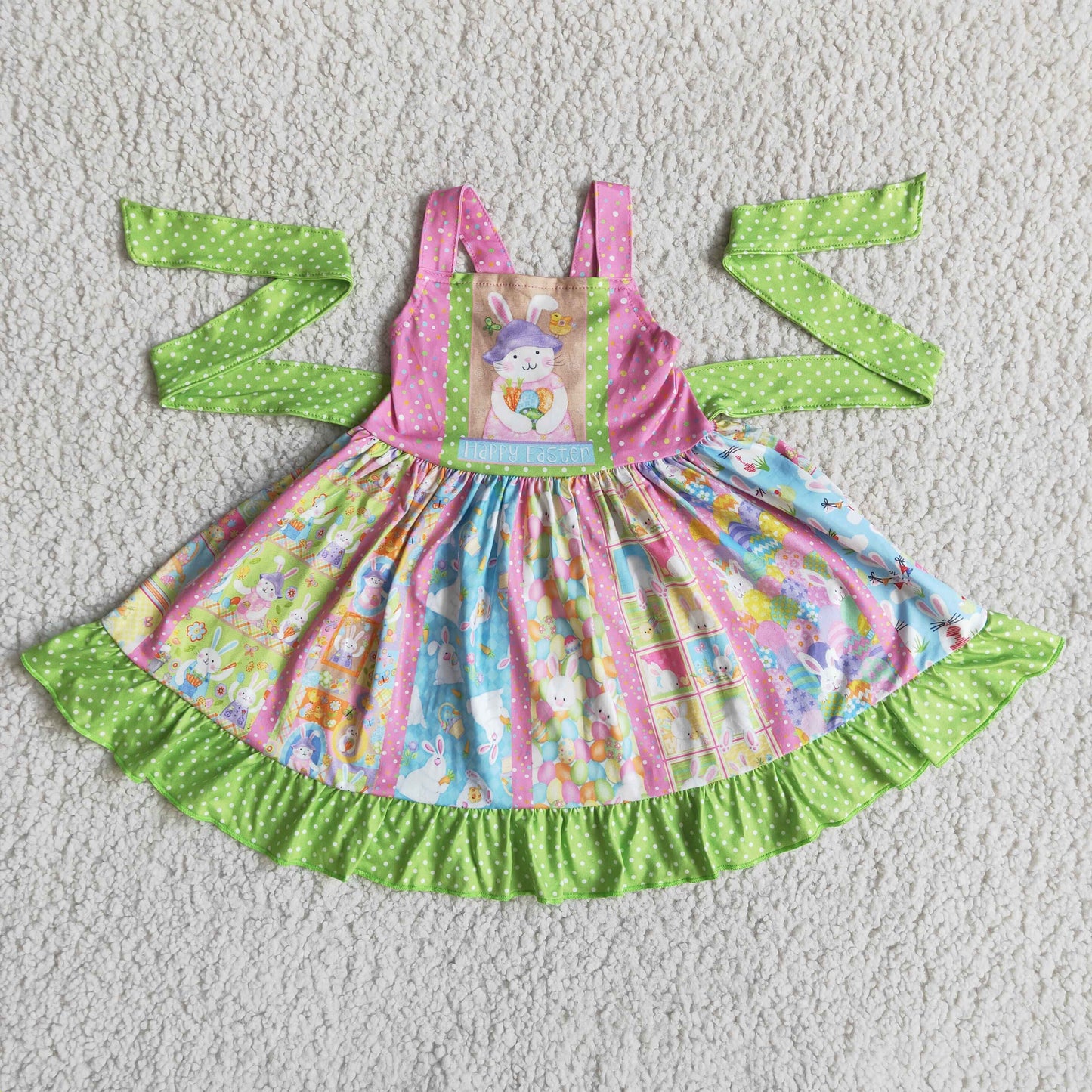 Promotion Baby Girl Easter Rabbits Eggs Straps Twirl Dress