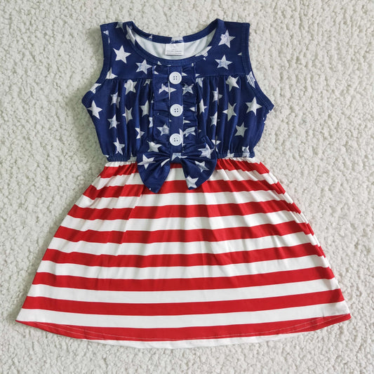 Promotion July 4th Baby Girl Stars Striped Sleeveless Dress
